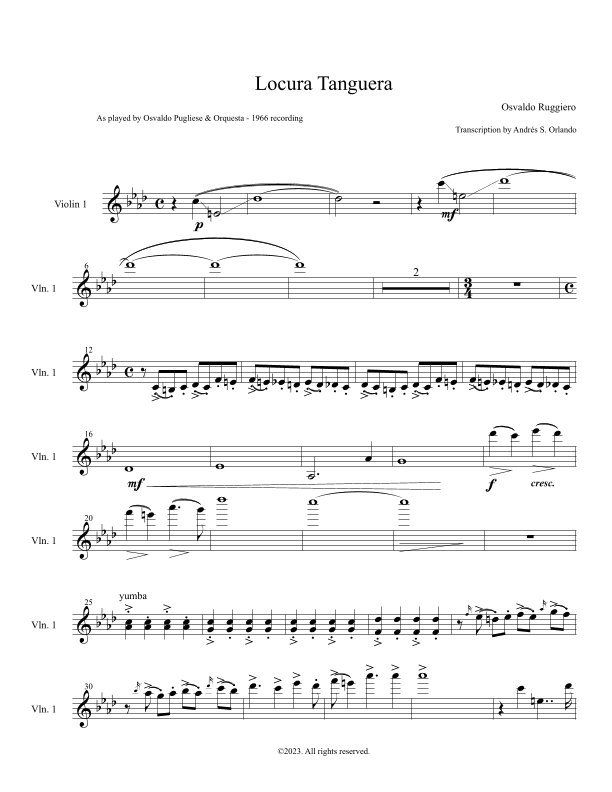 Locura Tanguera (Tango) transcription for orquesta típica (arr. Andrés S. Orlando (transcription))