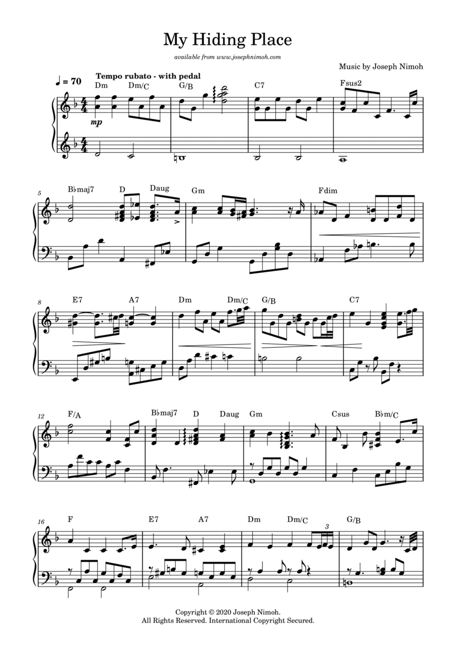 My Hiding Place - Solo Piano