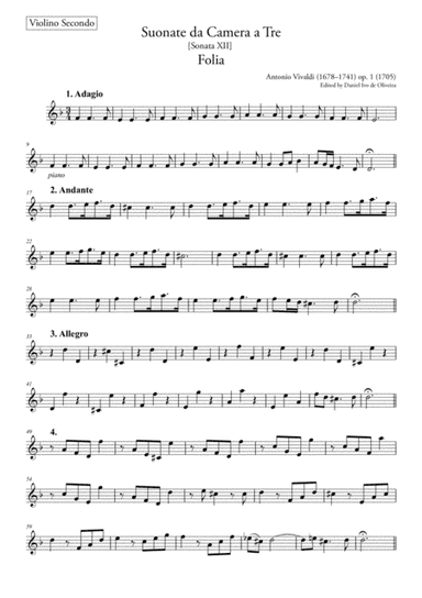 Folia Vivaldi – Violin 2 (Original - Urtext) op. 1, nr. 12 RV 63 (arr. Ahiva Editions)