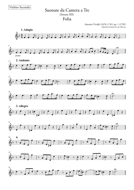 Folia Vivaldi – Violin 2 (Original - Urtext) op. 1, nr. 12 RV 63 (arr. Ahiva Editions)