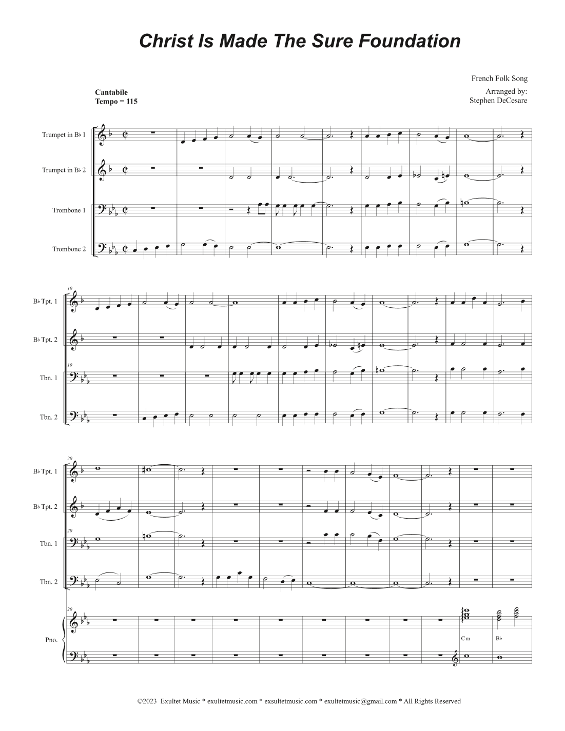 Christ Is Made The Sure Foundation (Brass Quartet and Piano - Alternate Version) (arr. Stephen DeCesare)