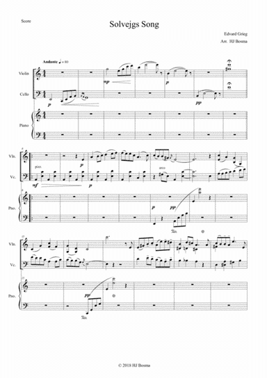 Solveigs Song from Peer Gynt Suite, arr. for pianotrio (arr. HJ Bosma)