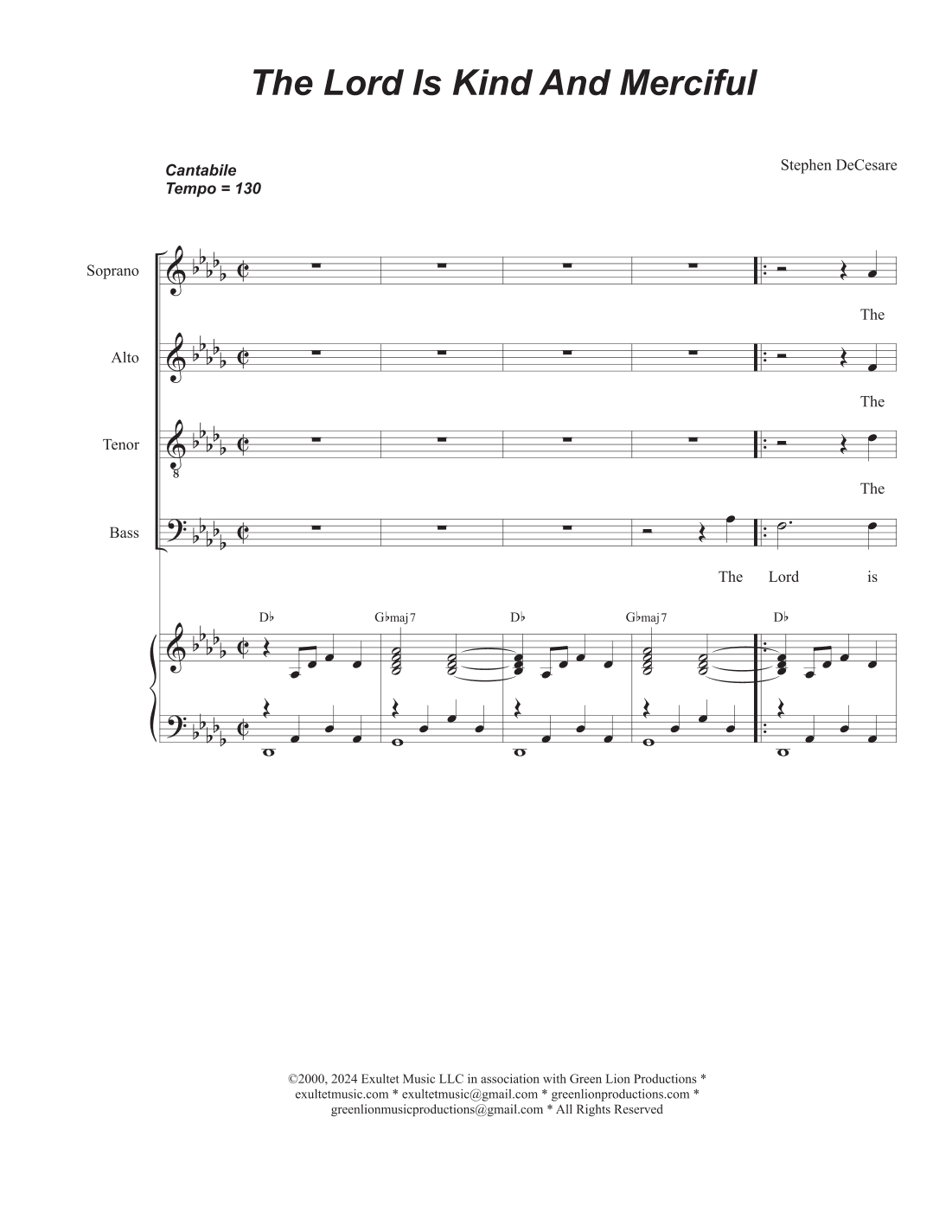 The Lord Is Kind And Merciful (Vocal Quartet - (SATB)