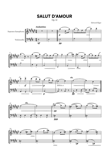 Edward Elgar - Salut d'Amour for Soprano Saxophone and Cello (arr. Cadenza Editions)