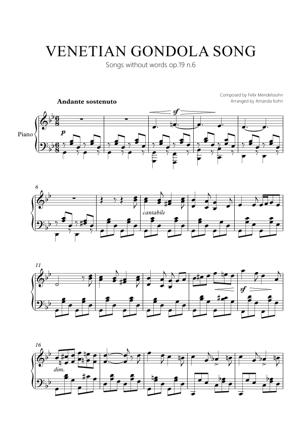 Venetian Gondola song op.19 n.6 (arr. Amanda Kohn)