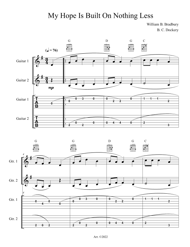 My Hope Is Built On Nothing Less (Guitar Duet or Trio with TAB) (arr. B. C. Dockery)
