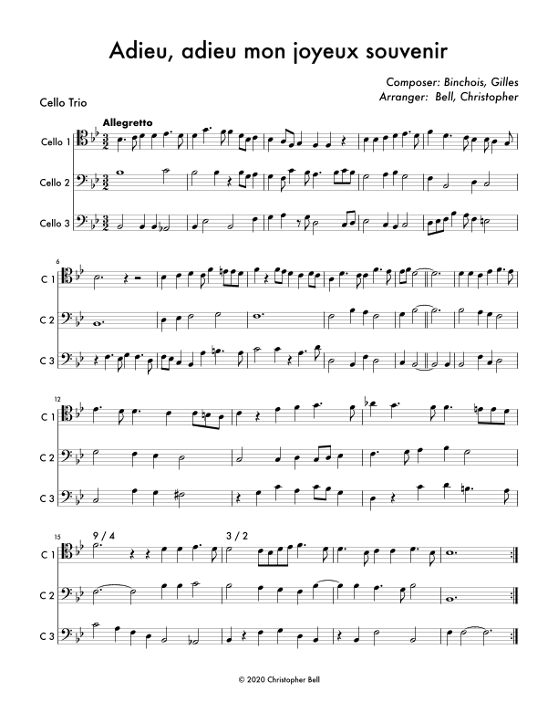 Adieu Adieu Mon Joyeux Souvenir (arr. Christopher Bell)