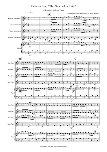 Dance of the Reed Pipes (Fantasia from Nutcracker) for Saxophone Quartet (arr. David Burndrett)