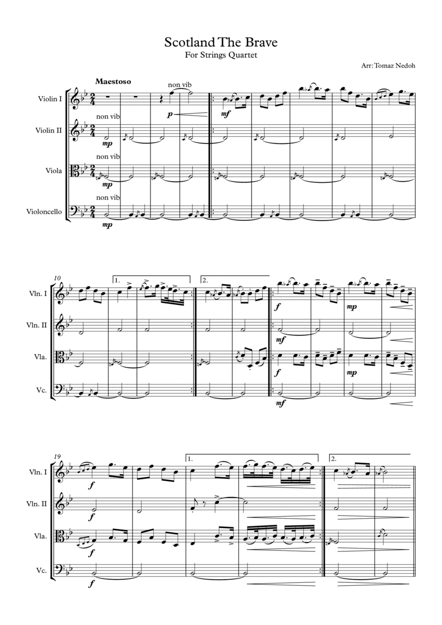 Scotland The Brave for String Quartet (arr. Tomaz Nedoh)