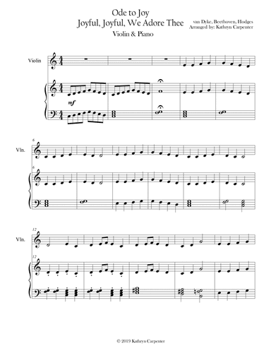 Joyful, Joyful, We Adore Thee (Ode to Joy) Piano & Violin (arr. Kathryn Carpenter)