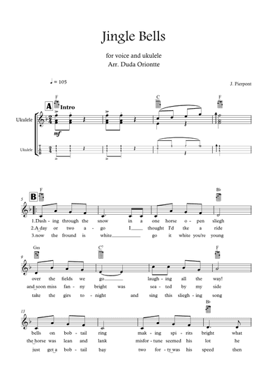 Jingle Bells (F major - TABS - with lyrics) (arr. Duda Oriontte)