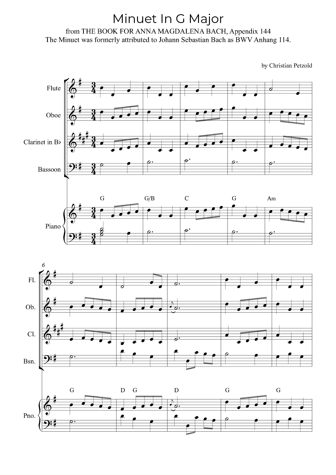 Minuet In G Major (with piano and chords) (arr. Alex Nunes Rodrigues)