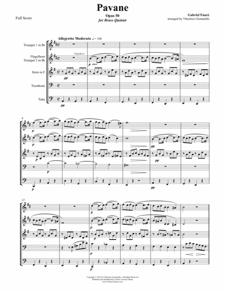 Pavane, Opus 50 for Brass Quintet (arr. Vikentios Gionanidis)