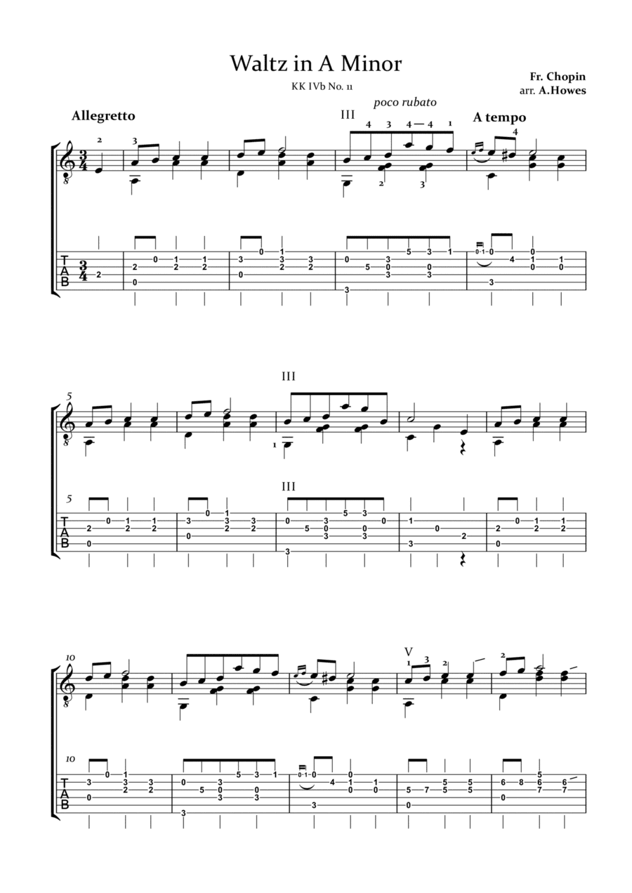 Chopin: Waltz in A Minor with Tab. (arr. Andrew Howes)