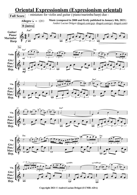 Oriental Expressionism (Expresionism oriental) - miniature for violin and/or guitar (/piano/marimba/