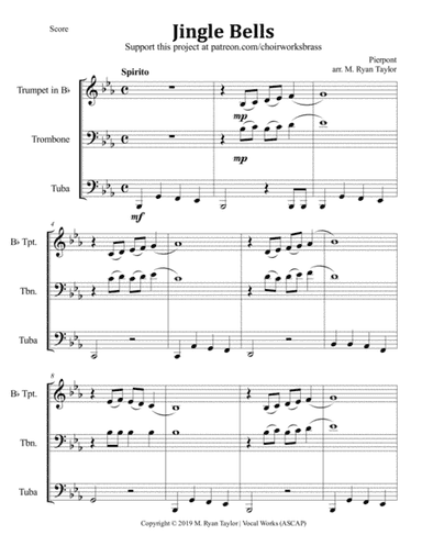 Jingle Bells for Brass Trio (Trumpet, Trombone, Tuba) (arr. M. Ryan Taylor)