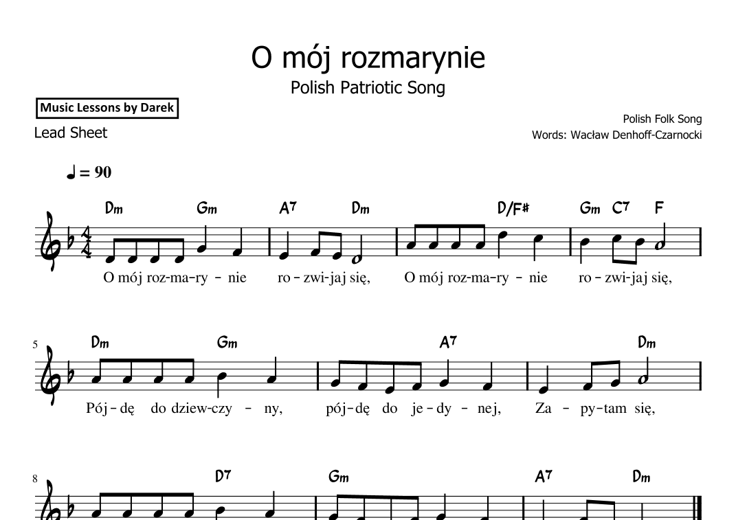 O mój rozmarynie (Polish Patriotic Song) / Oh My Rosemary [LEAD SHEET] (arr. Darek)