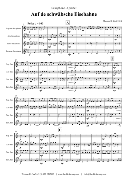 Auf der schäbsche Eisebahne  - Swabian anthem/Oktoberfest  - Saxophone Quartet (arr. Thomas H. Graf)
