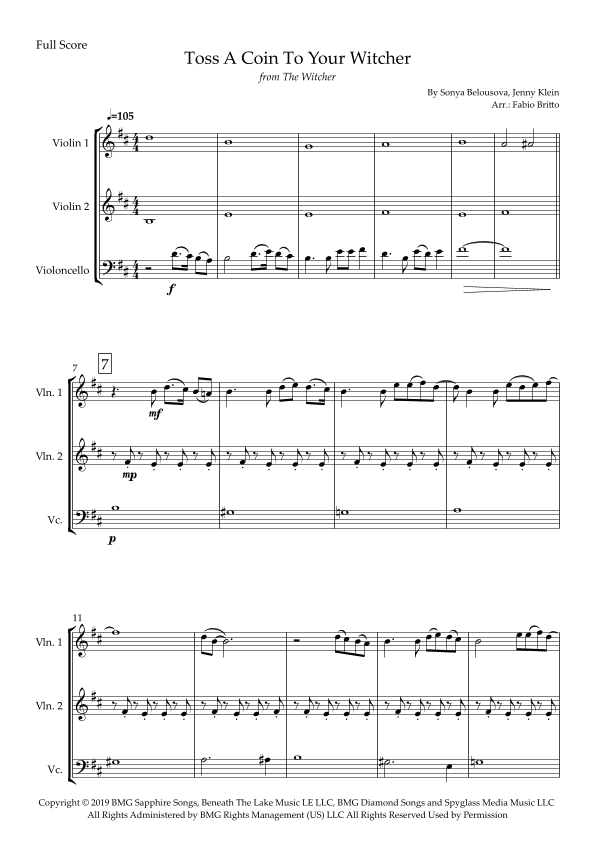 Toss A Coin To Your Witcher (arr. Fabio Britto)