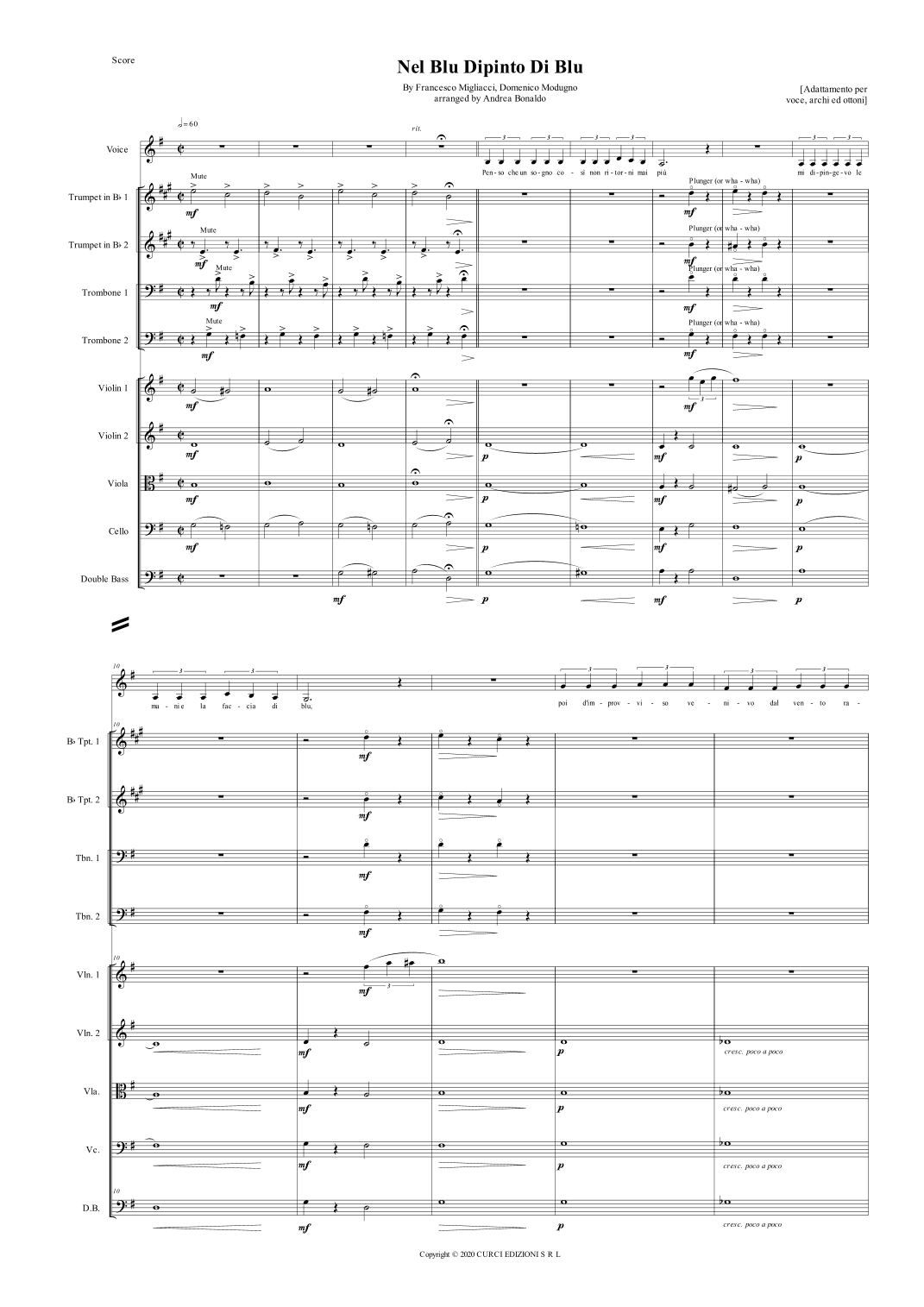 Volaremos Nel Blu Dipinto Di Blu (arr. Andrea Bonaldo)