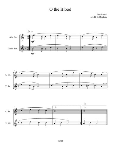 O the Blood (Alto and Tenor Sax Duet) (arr. B. C. Dockery)