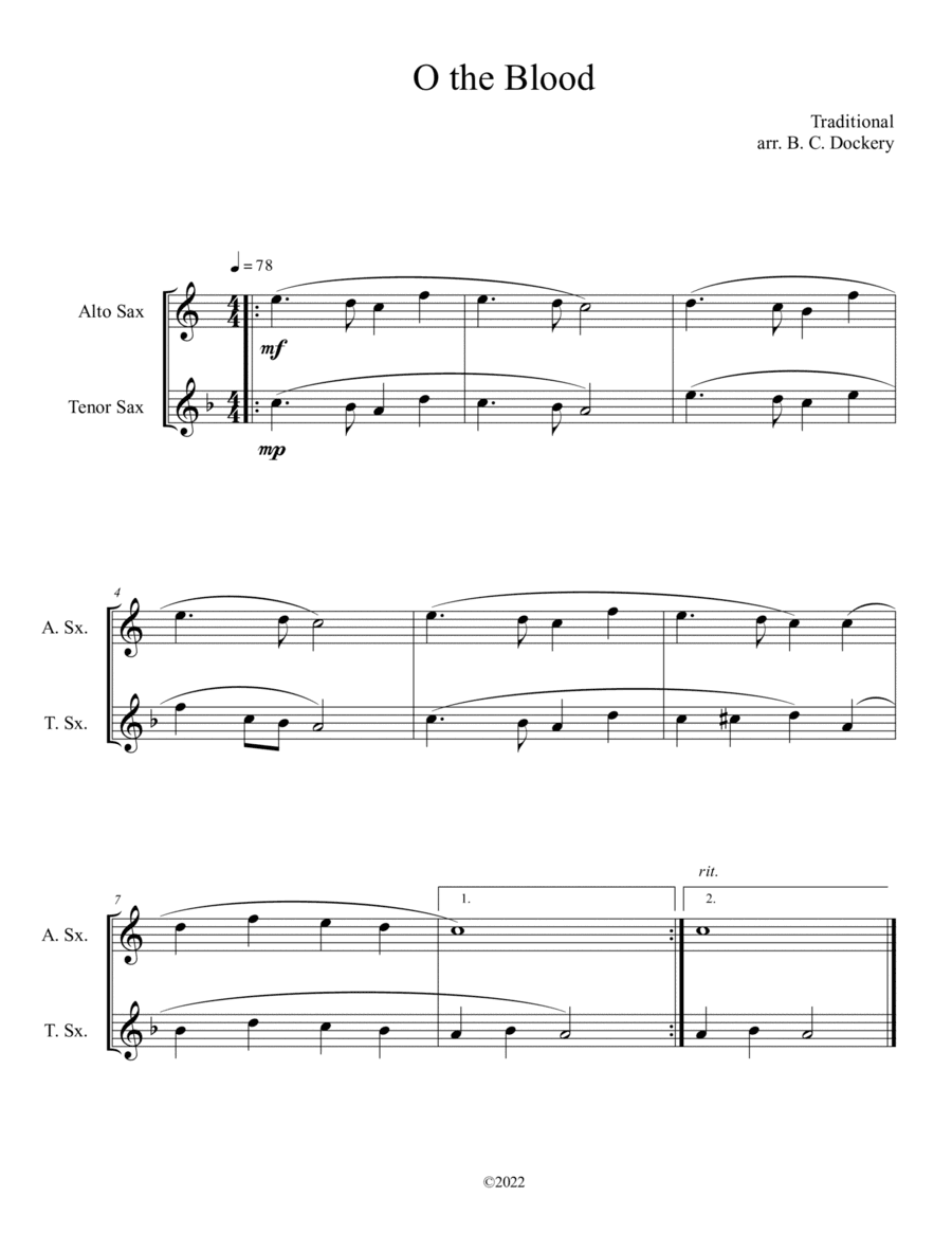 O the Blood (Alto and Tenor Sax Duet) (arr. B. C. Dockery)