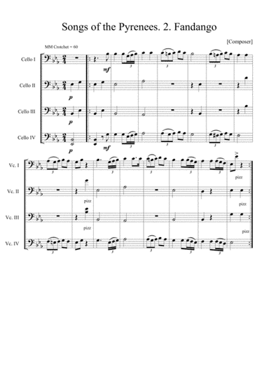 Songs of the Pyrenees no.2, Fandango, for cello quartet (arr. Karen E McAulay)