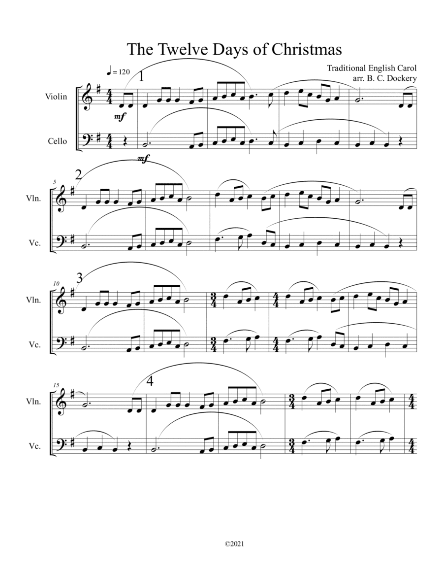 The Twelve Days of Christmas (Violin and Cello Duet) (arr. B. C. Dockery)