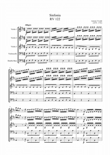Vivaldi Sinfonia RV122 for String Orchestra without violas (arr. Mark Lansom)