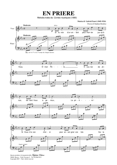 EN PRIERE - G. Fauré - For Soprano (or Tenor) and Piano