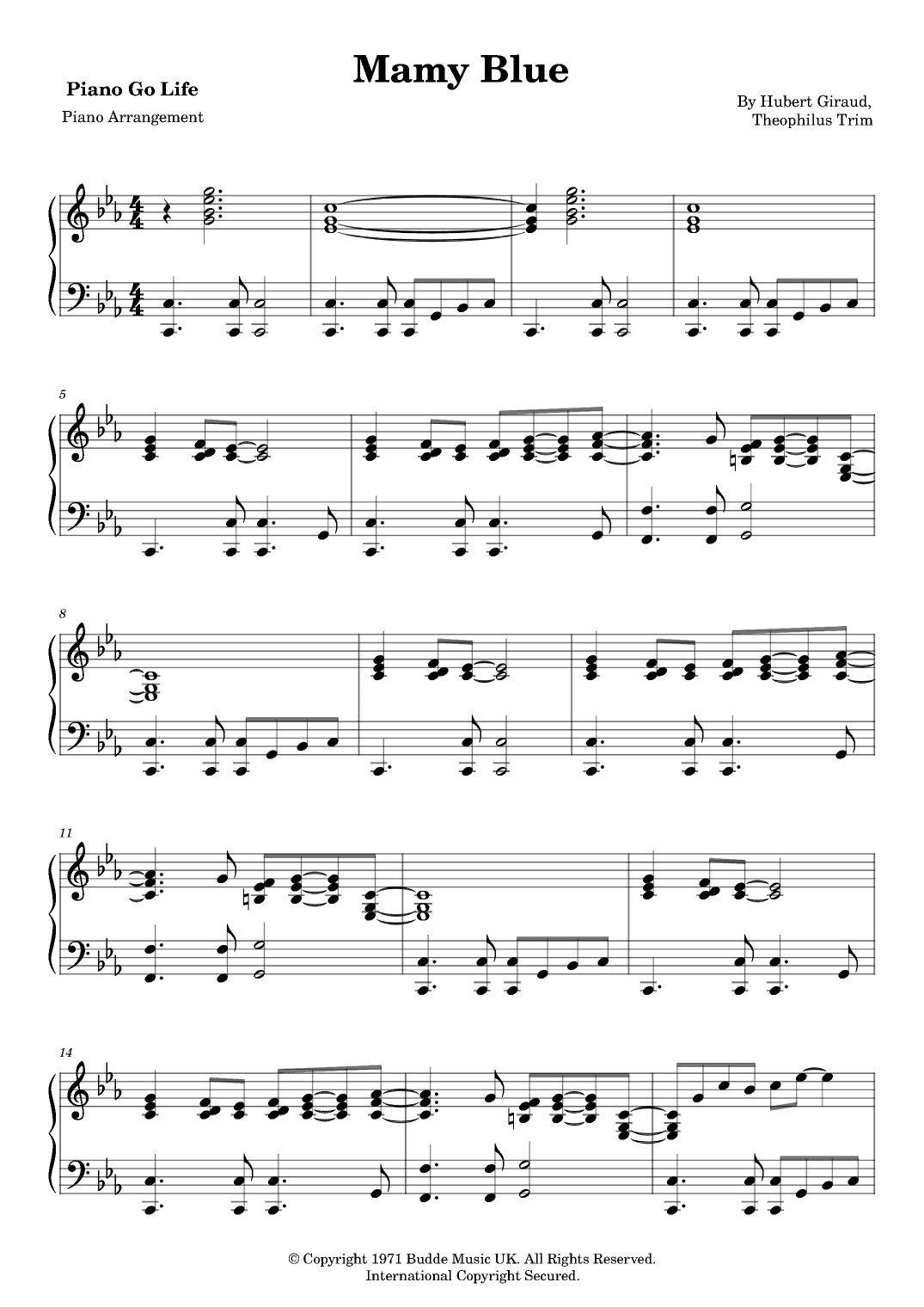 Mamy Blue (arr. Piano Go Life)