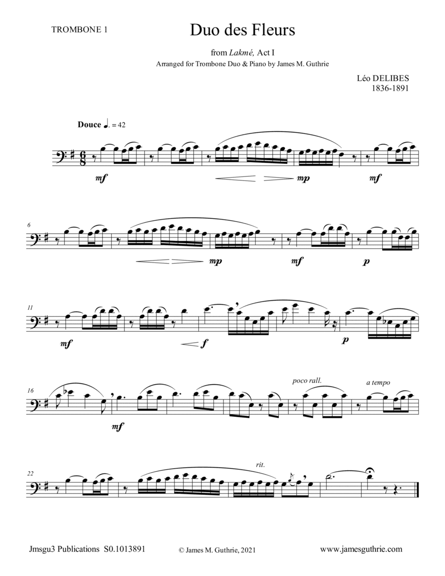 Delibes: Duo des Fleurs for Trombone Duo & Piano (arr. James M. Guthrie)