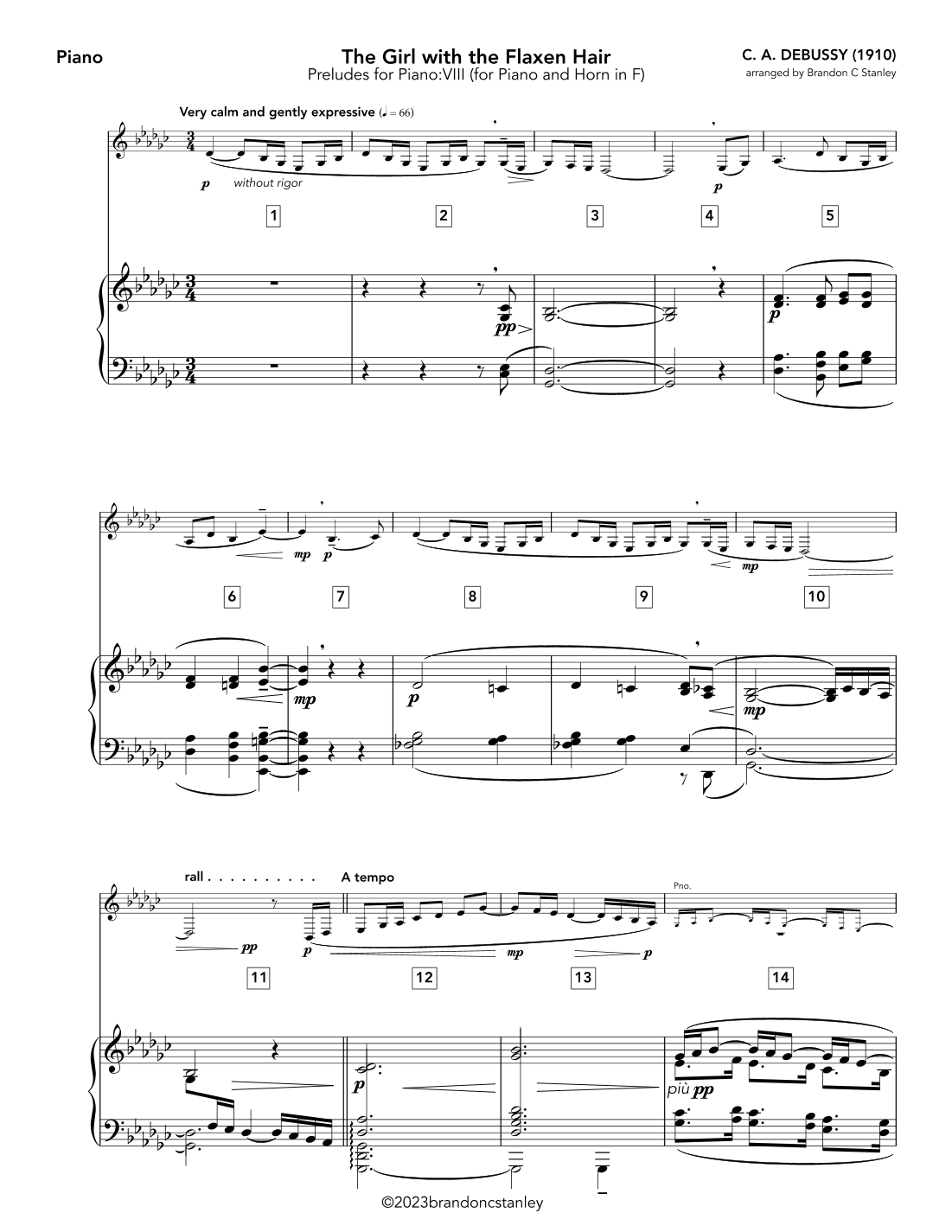 La Fille aux Cheveux de Lin (The Girl with the Flaxen Hair) (arr. Brandon C Stanley)