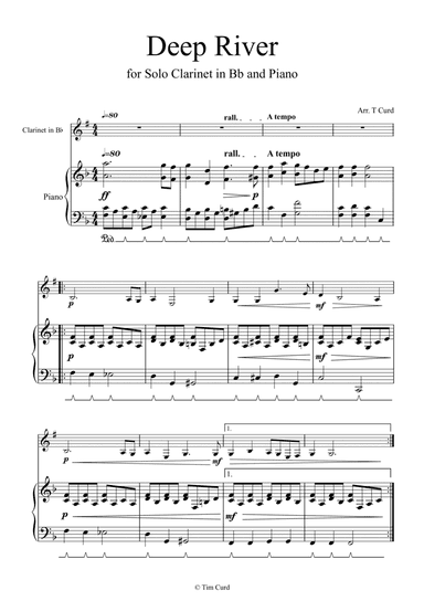 Deep River for Solo Clarinet in Bb and Piano (arr. Tim Curd)