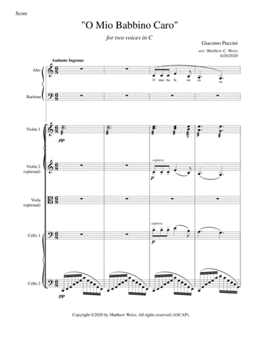 O Mio Babbino Caro duet for 2 voices and strings (arr. Matthew C. Weiss)