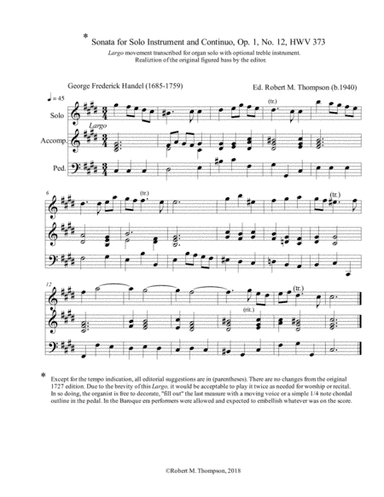 Andante for Organ or Organ and Treble Instrument (arr. Robert M. Thompson)
