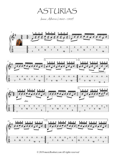 Asturias Leyenda by Albeniz guitar solo (arr. PianoSheetNow)