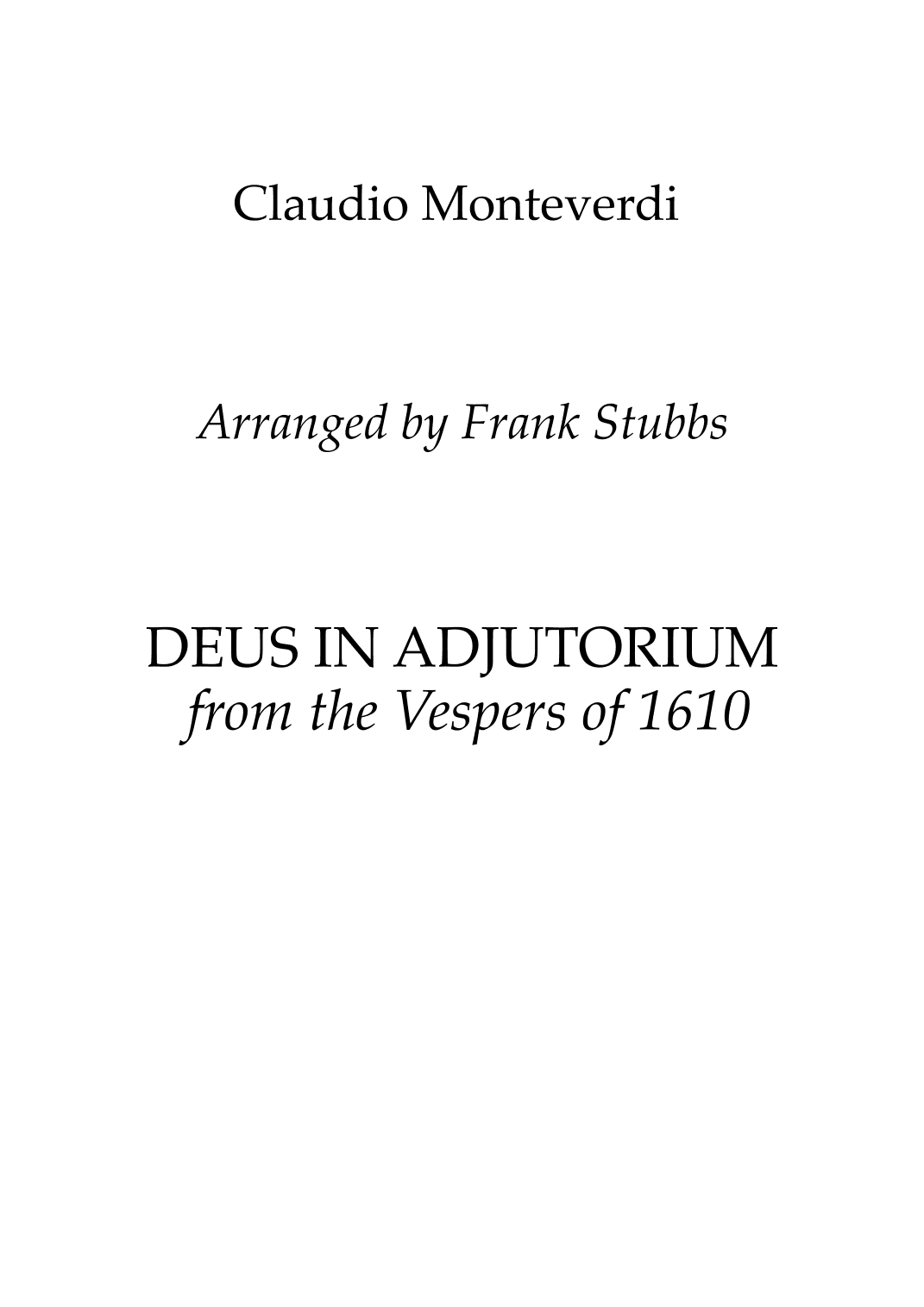 Deus In Adjutorium (arr. Frank Stubbs)