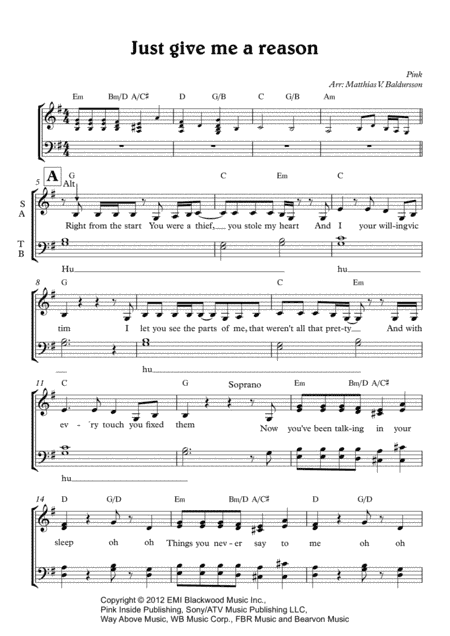 Just Give Me A Reason (arr. Matthías V. Baldursson)