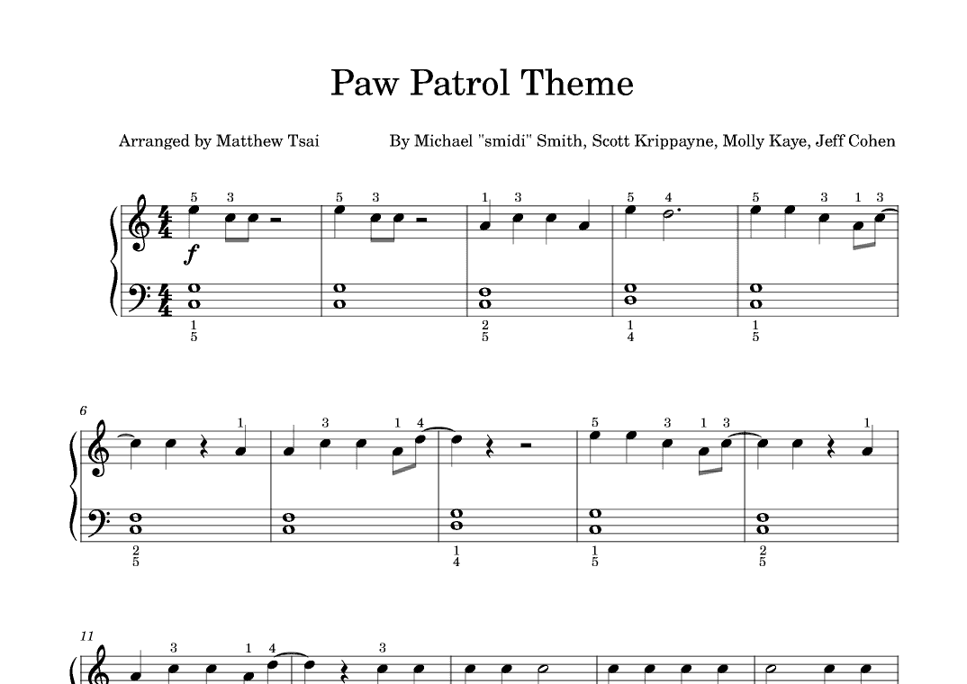 Paw Patrol Theme (arr. Matthew Tsai)
