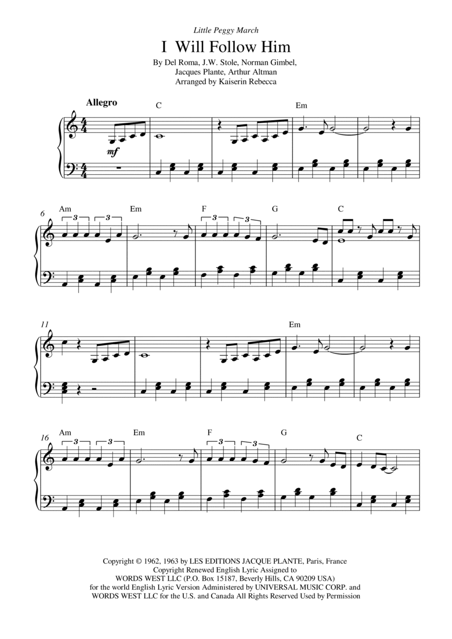 I Will Follow Him (i Will Follow You) (arr. Kaiserin Rebecca)