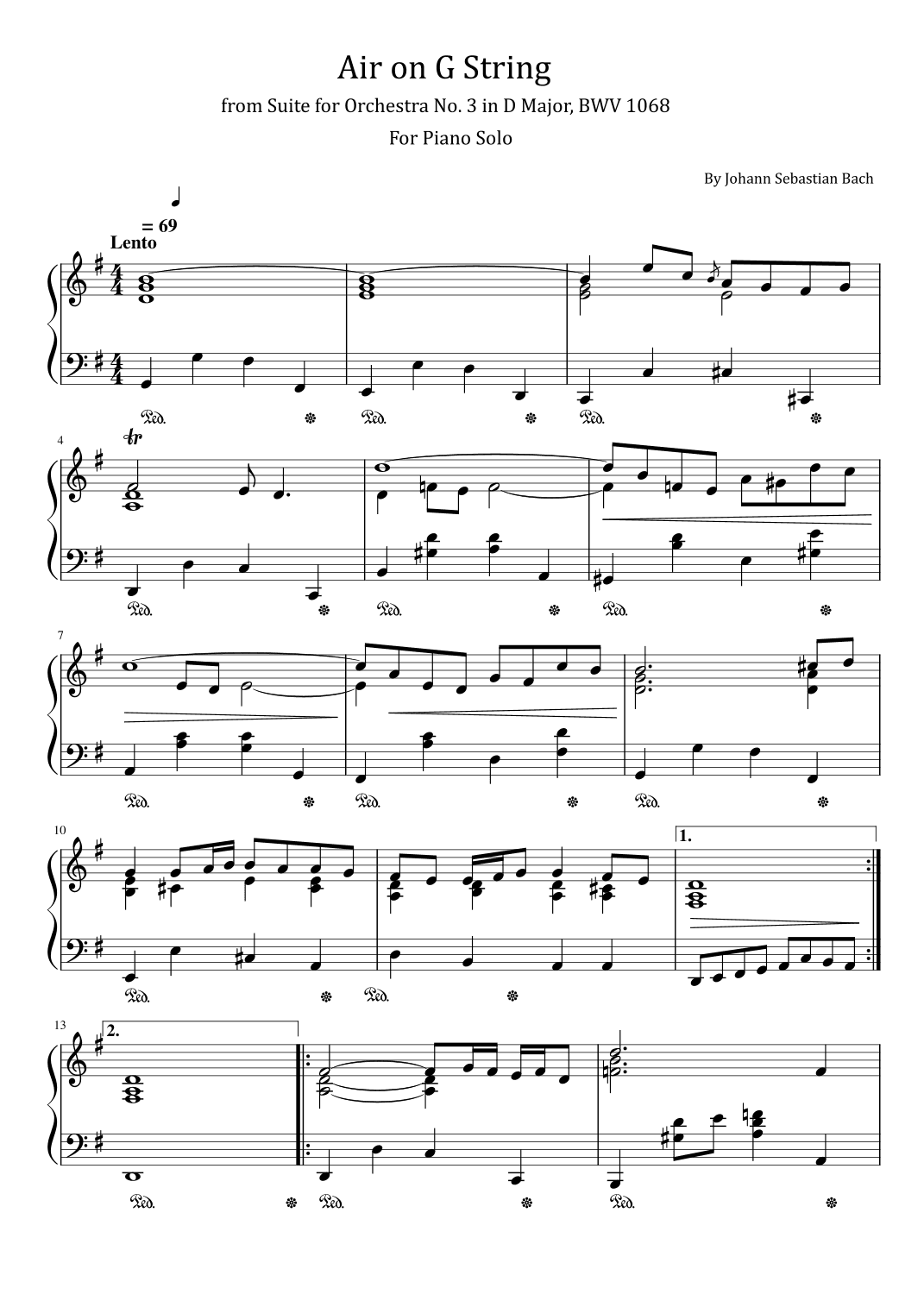 Air on the G String - Orchestral Suite No. 3 In D Major - BWV 1068 - For Piano Solo (arr. poon)