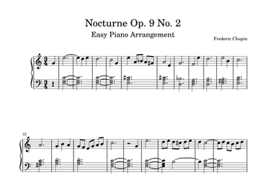Nocturne Op 9 No 2, Easy Piano Arrangement - Transposed to C Major (arr. Christina Magallanes-Jones)