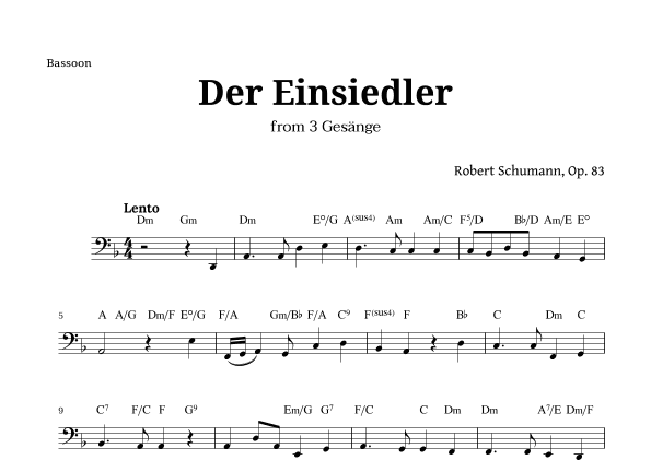 Der Einsiedler by Schumann for Bassoon and Chords (arr. Langanho)