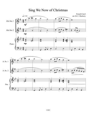 Sing We Now of Christmas (Alto Sax Duet with Piano Accompaniment) (arr. B. C. Dockery)