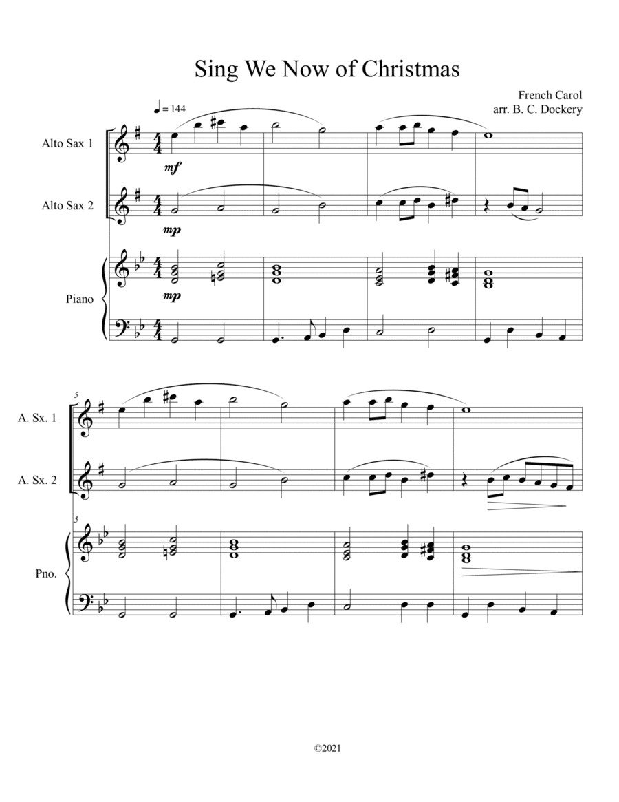 Sing We Now of Christmas (Alto Sax Duet with Piano Accompaniment) (arr. B. C. Dockery)