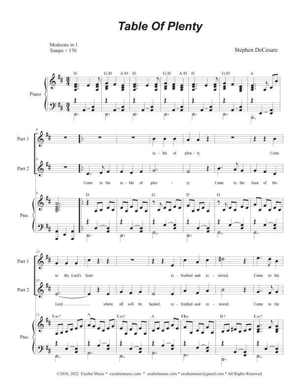 Table of Plenty (2-part choir)