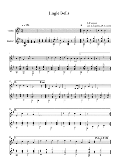 Jingle Bells, James Pierpont, For Violin & Guitar
