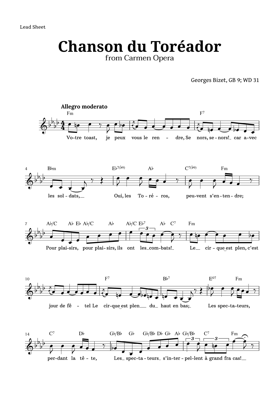 Chanson du Toreador by Bizet for High Voice (arr. Langanho)