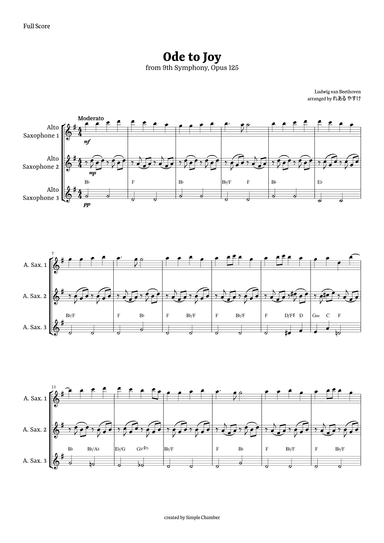 Ode to Joy for Alto Saxophone Trio by Beethoven Opus 125 (arr. れある やすけ)